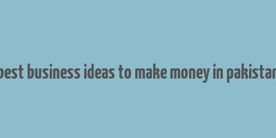 best business ideas to make money in pakistan