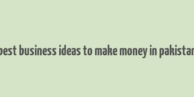 best business ideas to make money in pakistan